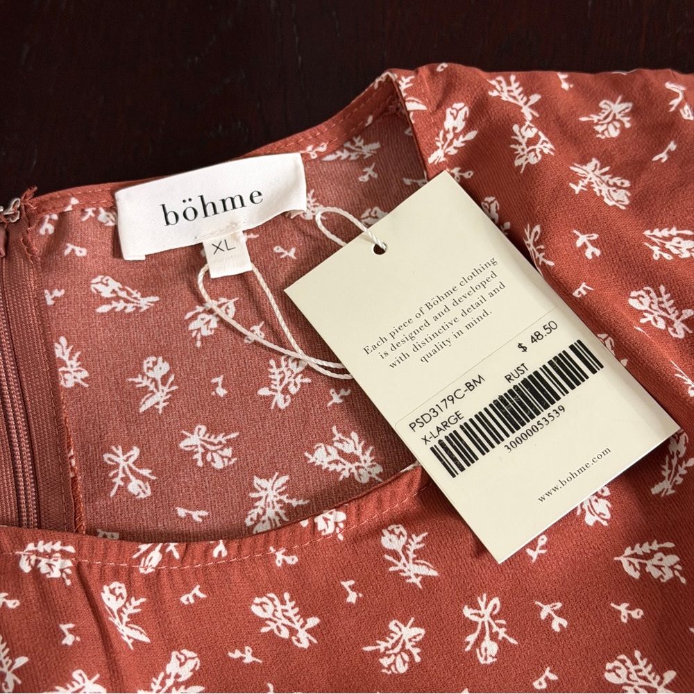 Bohme XL Rust Floral Short Sleeve Belted Maxi Dress NEW - Picture 5 of 8